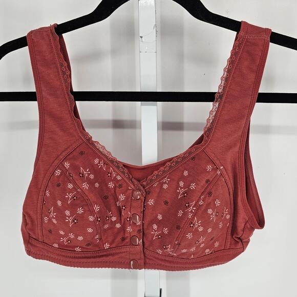 Vintage Y2K Womens Sz XL Bralette Bra Rust Red Floral Snap Front - Picture 1 of 4